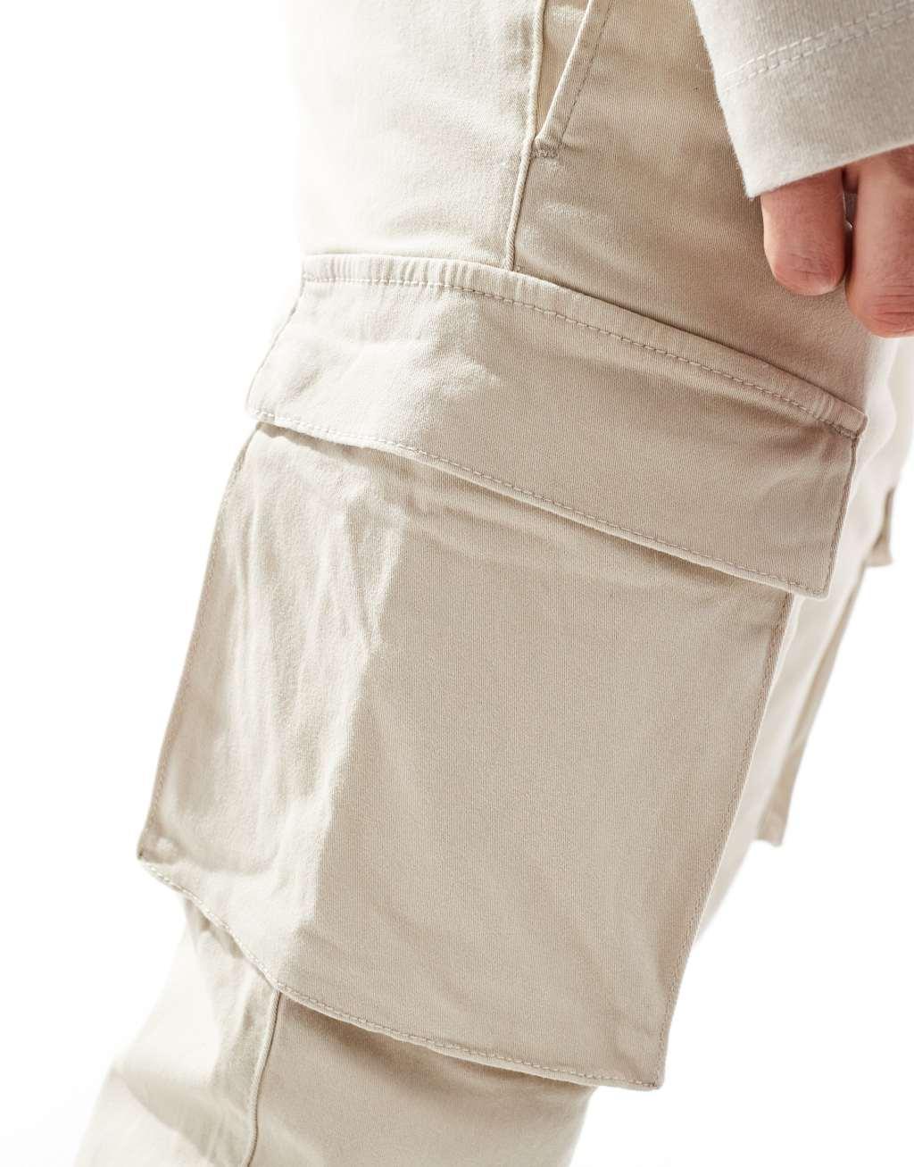 ONLY & SONS tapered fit cargo pants in stone Product Image