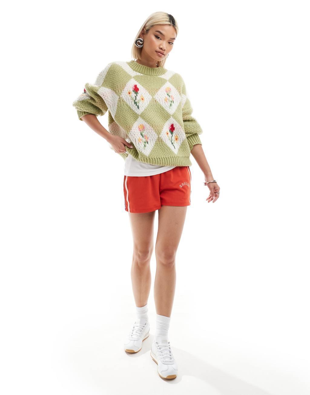 Bailey Rose chunky knit sweater in spring floral green Product Image