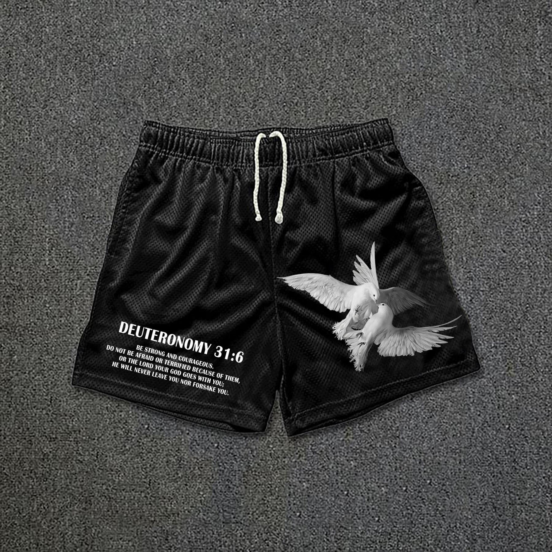 Sopula Casual Drawstring Bible Deuteronomy 31 6 Graphic Mesh Shorts Product Image