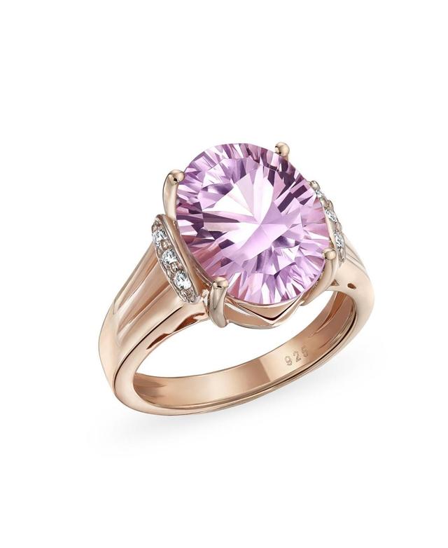 Bling Jewelry 4.47CT Natural Zircon Accented Oval Natural Pink Amethyst Statement Ring For Women Rose Gold Plated .925 Sterling Silver Product Image