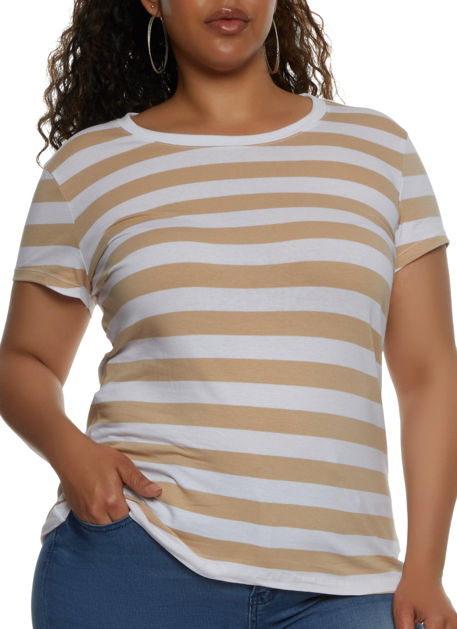 Womens Plus Size Striped Crew Neck Tee Product Image