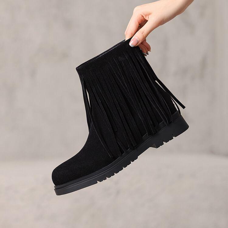 Tassel Faux Suede Platform Chunky Heel Short Boots Product Image