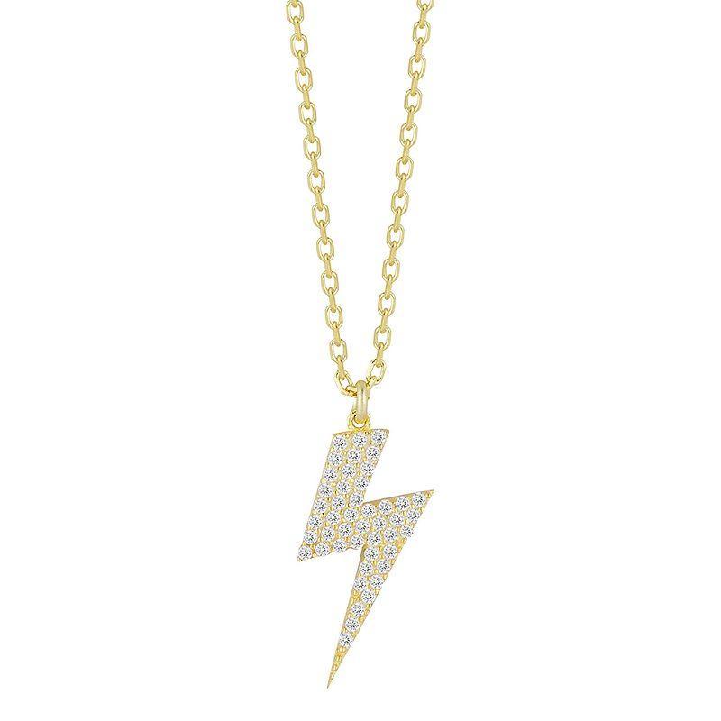 Sunkissed Sterling Cubic Zirconia Pave Lightning Bolt Necklace, Womens Gold Product Image