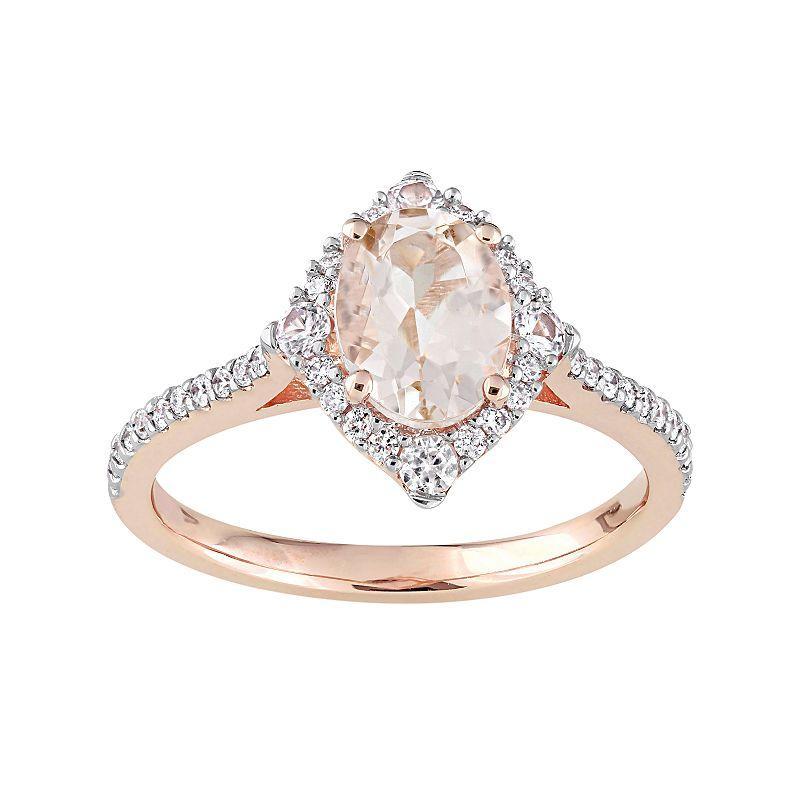 Stella Grace 10k Rose Gold Morganite, White Sapphire & 1/4 Carat T.W. Diamond Ring, Womens Pink Product Image