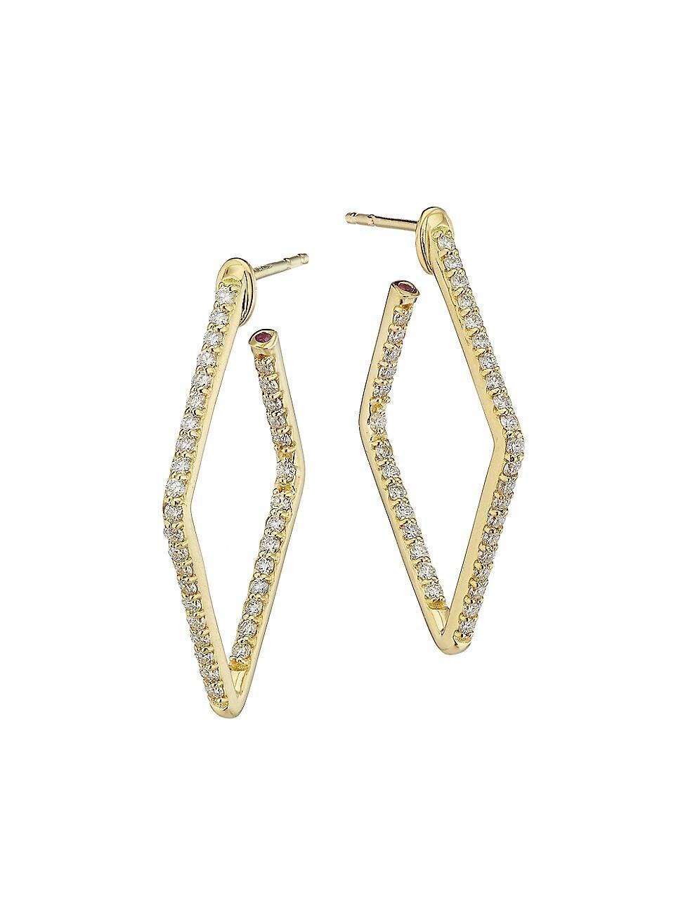 Womens Tiny Treasures 18K Yellow Gold & Diamond Square Hoop Earrings Product Image