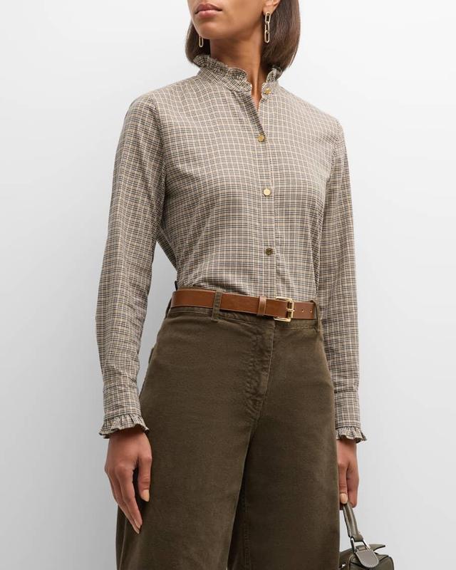 Lydia Check Ruffle Button-Down Shirt Product Image