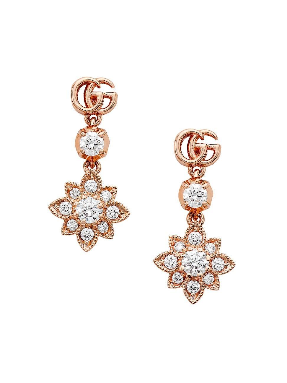 Womens Gucci Flora 18K Rose Gold & Diamond Drop Earrings Product Image