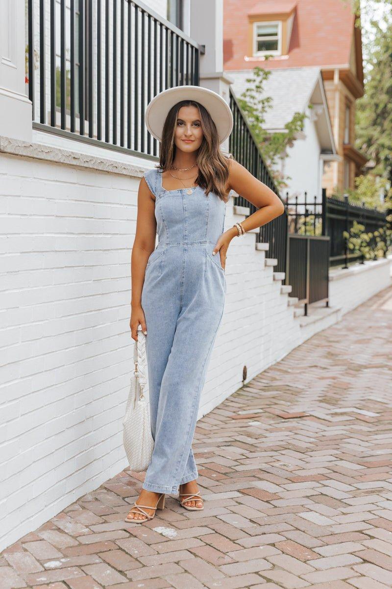 Denim Seam Detail Wide Leg Jumpsuit Product Image