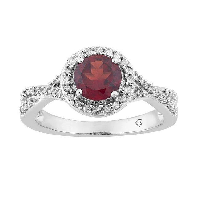 10k White Gold Garnet & 1/4 Carat T.W. Diamond Halo Ring, Womens 10k Whgold Product Image