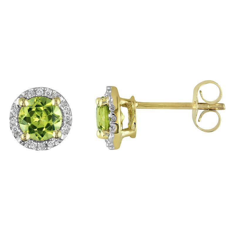 Stella Grace 10k Gold Peridot & Diamond Accent Halo Earrings, Womens Product Image