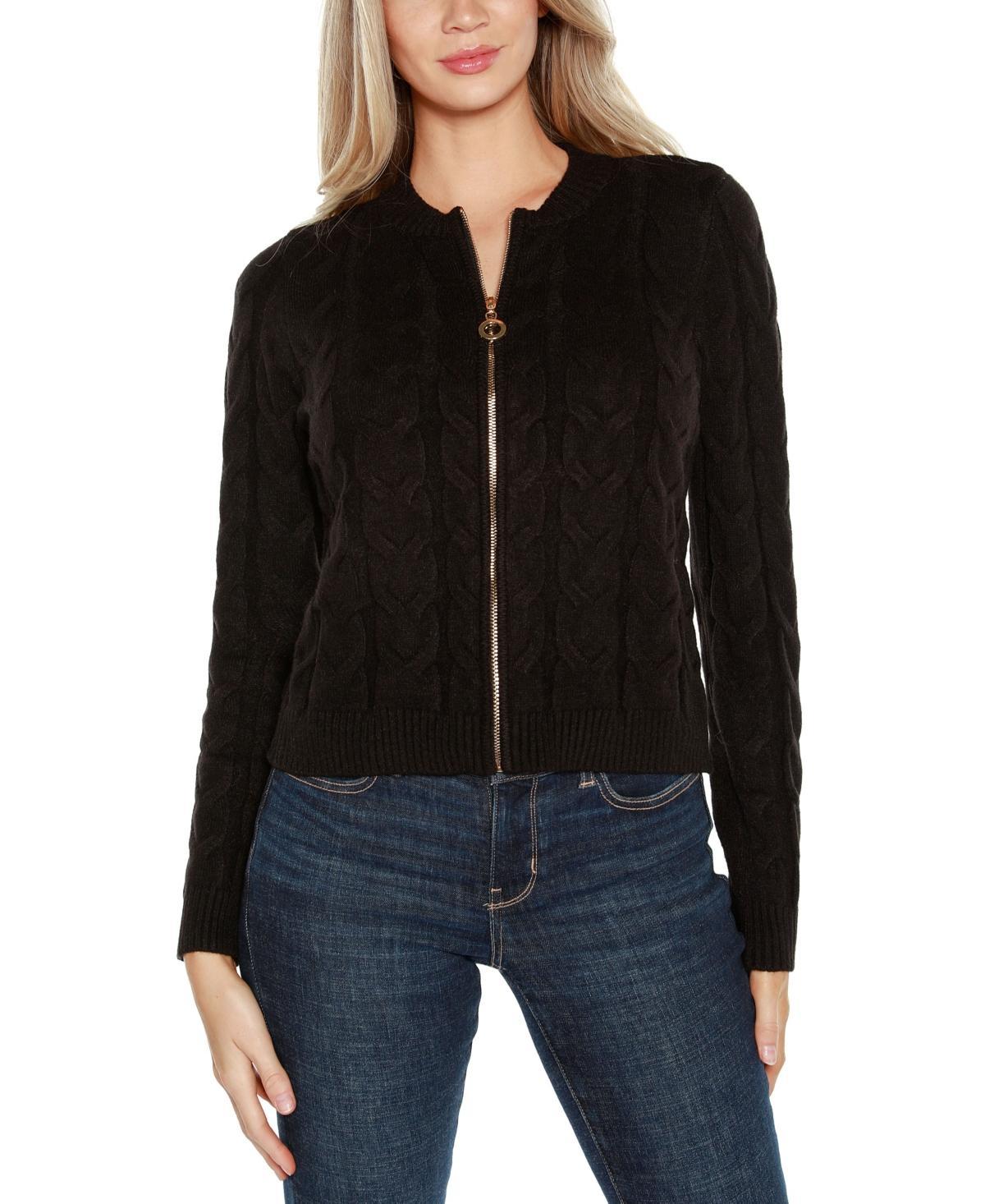 Belldini Womens Black Label Zip Cable Sweater Product Image