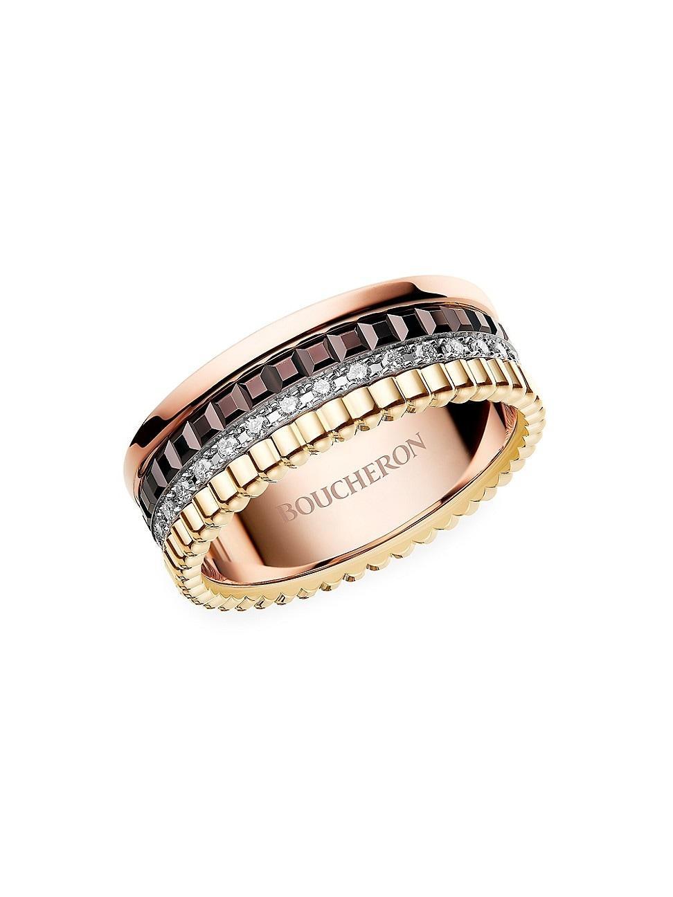 Unisex Quatre Classique Tri-Tone 18K Gold, 0.25 TCW Diamond & PVD Ring Product Image