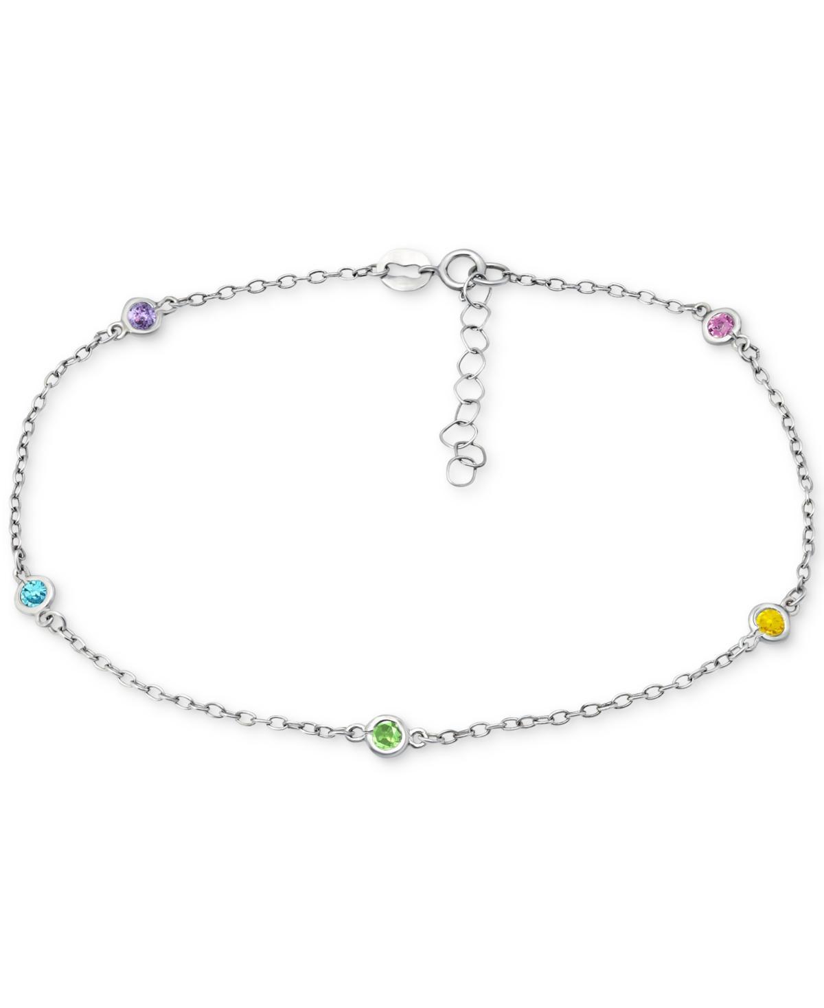 Aleure Precioso 18k Gold Over Sterling Silver Multi Color Cubic Zirconia Station Anklet, Womens Clear Product Image