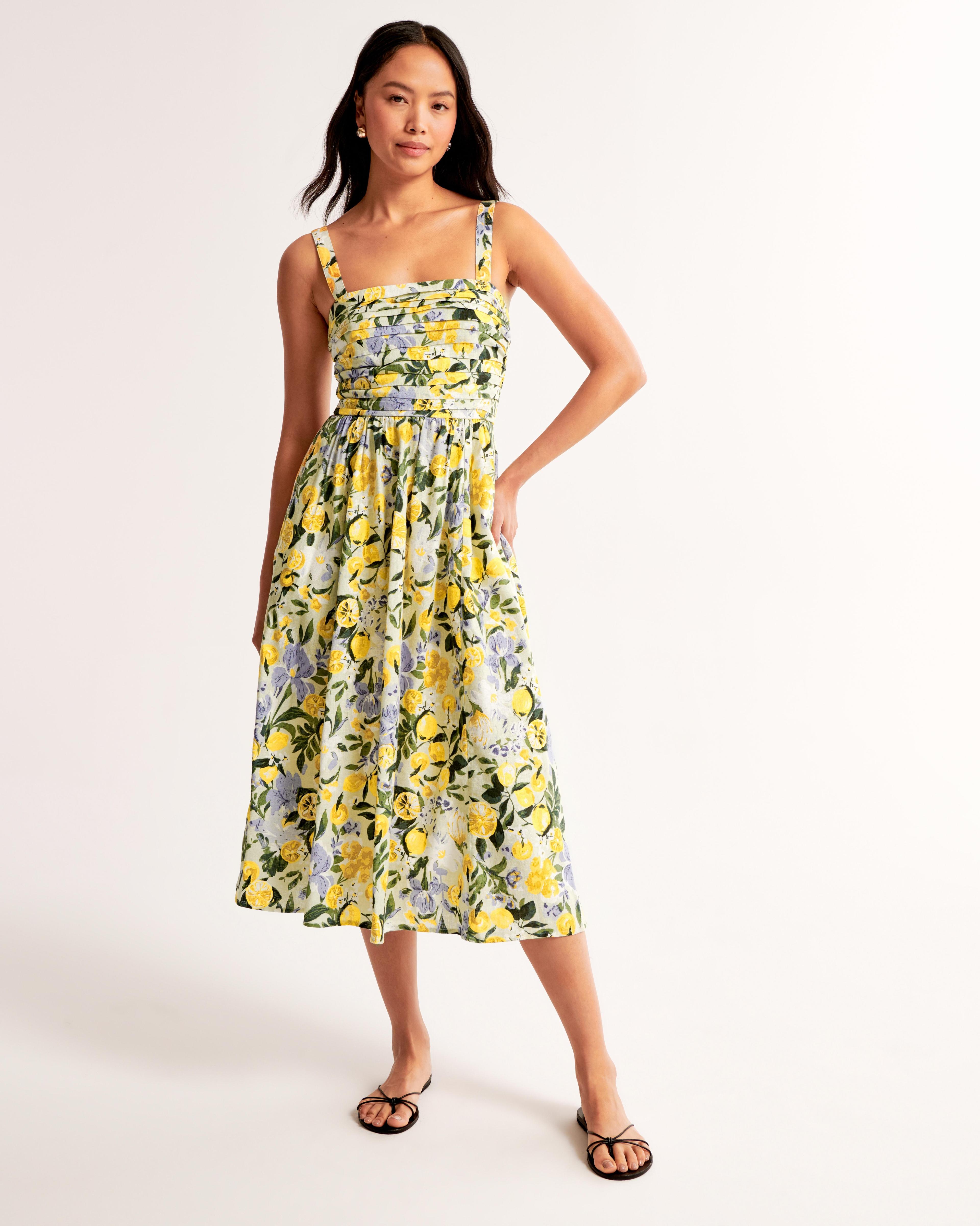 The A&F Emerson Linen-Blend Wide Strap Midi Dress Product Image