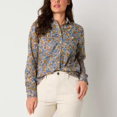 St. John's Bay Womens Long Sleeve Regular Fit Button-Down Shirt Product Image