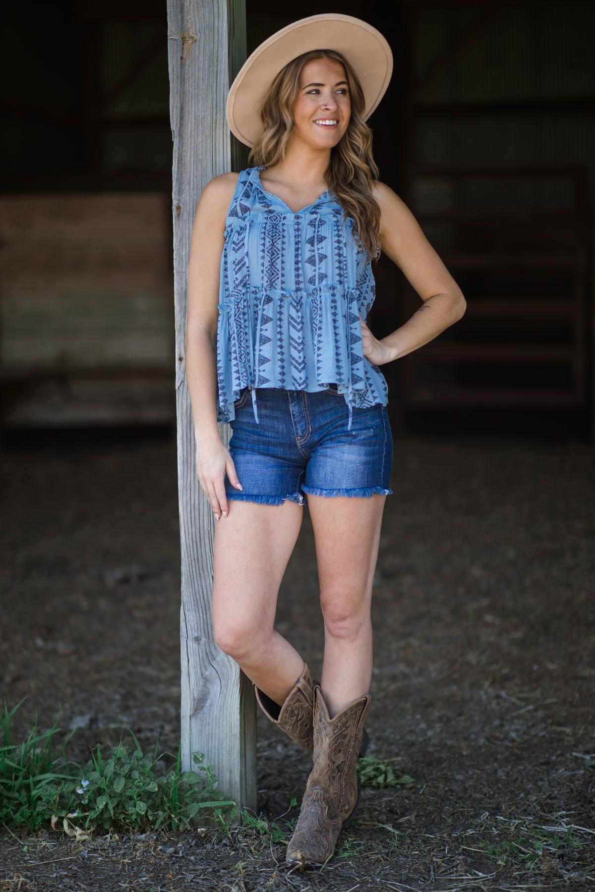 Cornflower Aztec Print Tank With Tie Product Image