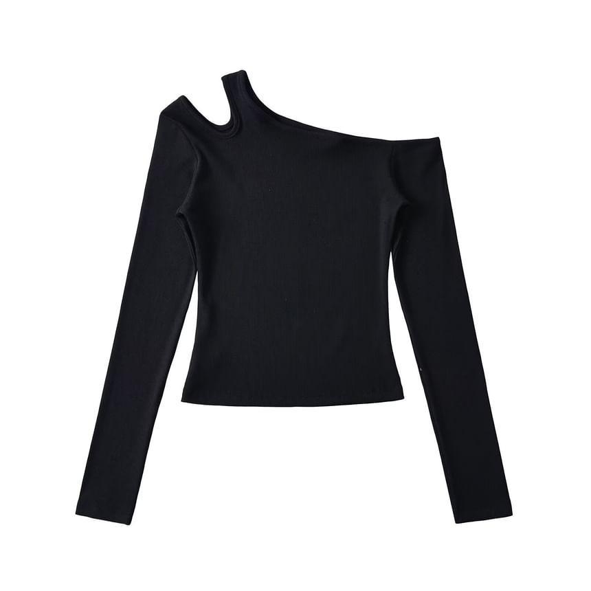 Long-Sleeve Cutout Plain Top Product Image