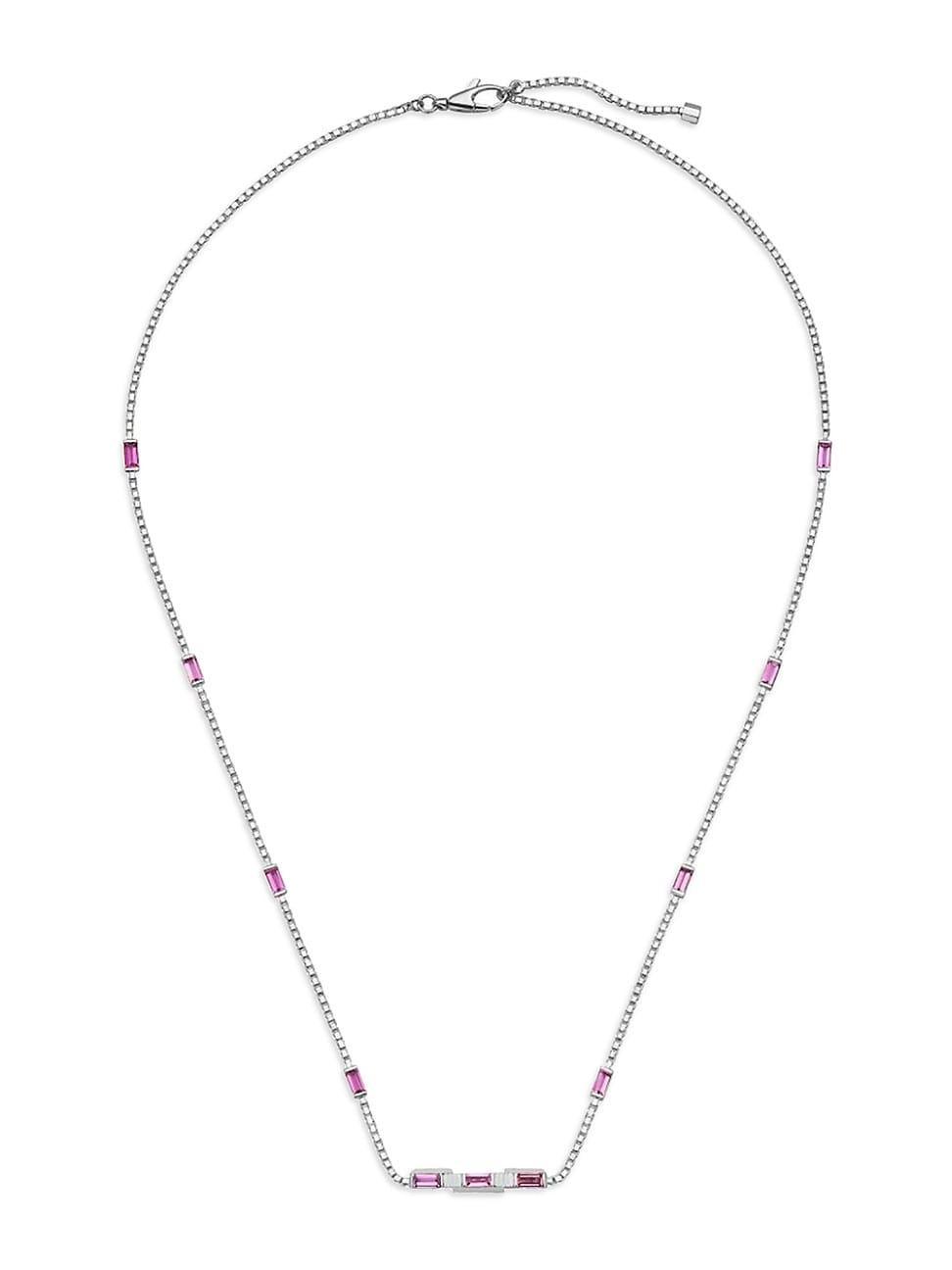 Womens Link To Love 18K White Gold & Rubellite Bar Pendant Necklace Product Image