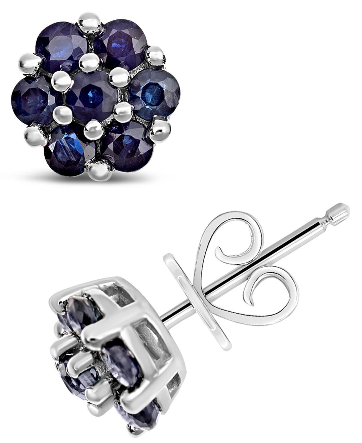 Celebration Gems Sterling Silver Blue Sapphire Cluster Stud Earrings, Womens, Multicolor Product Image