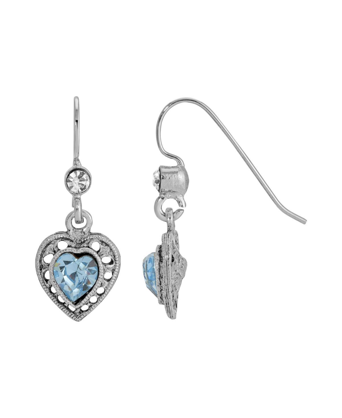 1928 Silver Tone Heart Drop Earrings, Womens, White Product Image