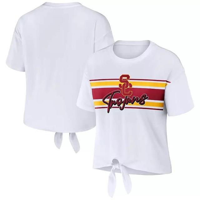 Womens WEAR by Erin Andrews USC Trojans Striped Front Knot Cropped T-Shirt Product Image