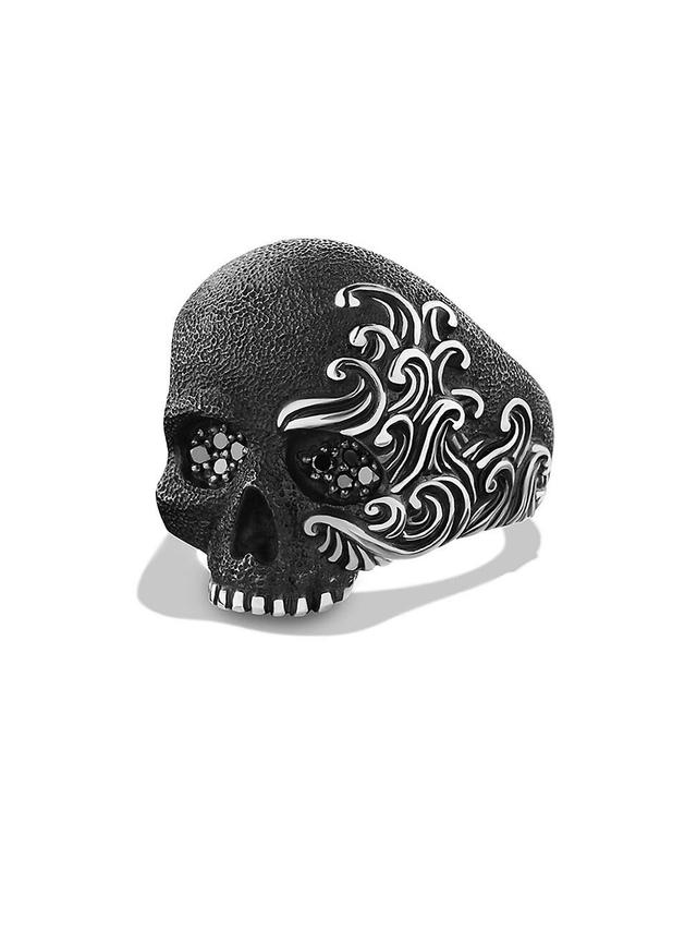 Mens Waves Skull Ring in Sterling Silver, 24MM Product Image