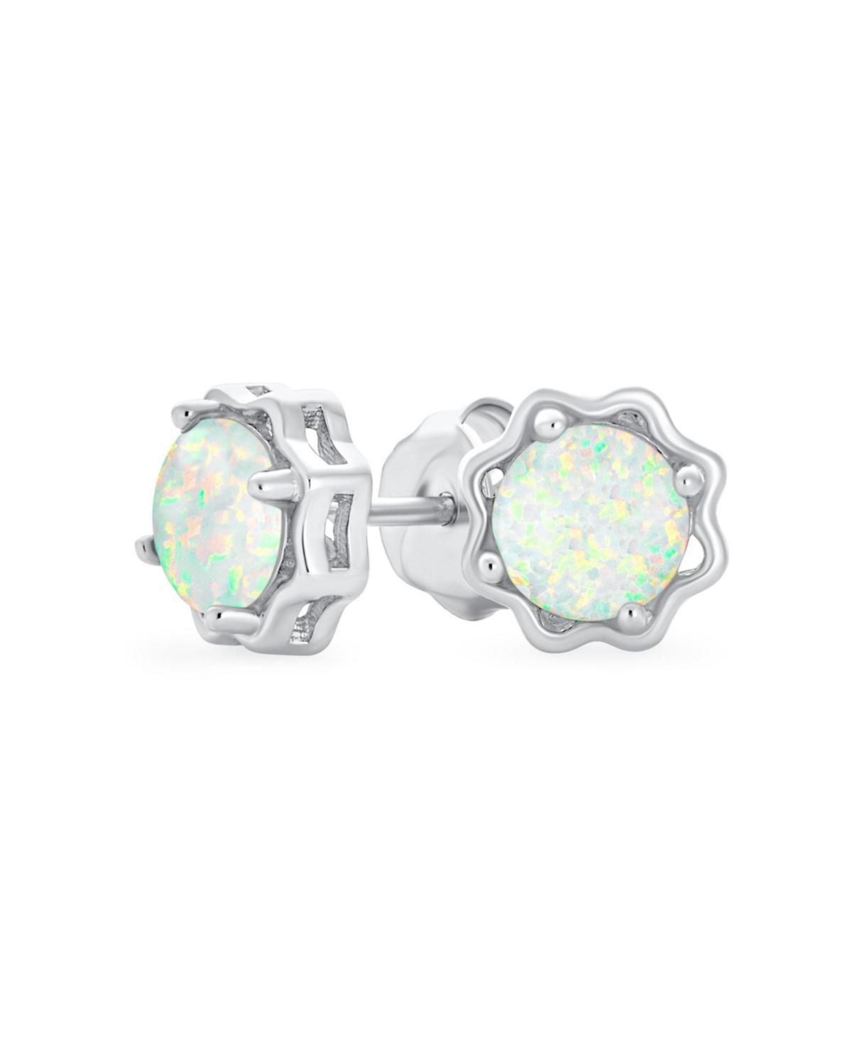 Bling Jewelry Round 1.5 Ctw Solitaire Synthetic White Opal Stud Earrings For Women Flower Basket Setting Sterling Silver Product Image