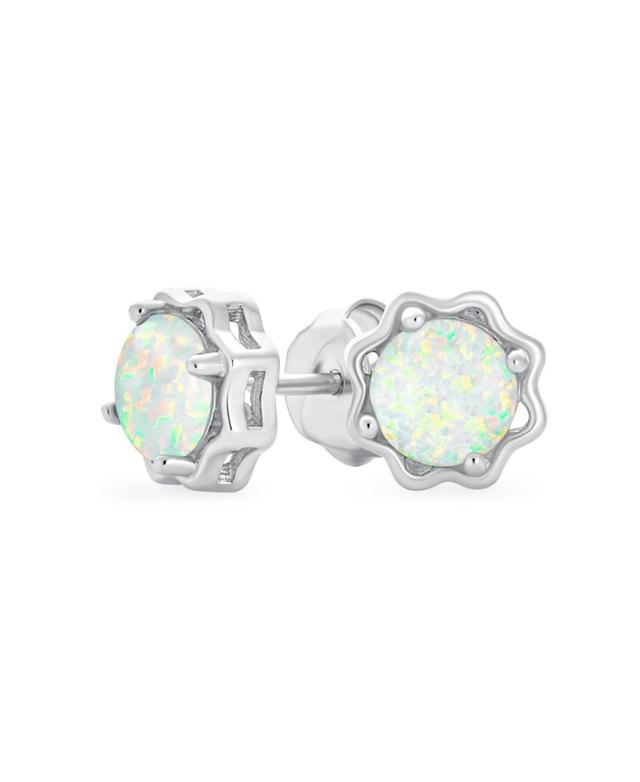 Bling Jewelry Round 1.5 Ctw Solitaire Synthetic White Opal Stud Earrings For Women Flower Basket Setting Sterling Silver Product Image