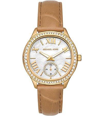 Michael Kors Womens Sage Three-Hand Crystal Peanut Croco Embossed Leather Strap Watch Product Image