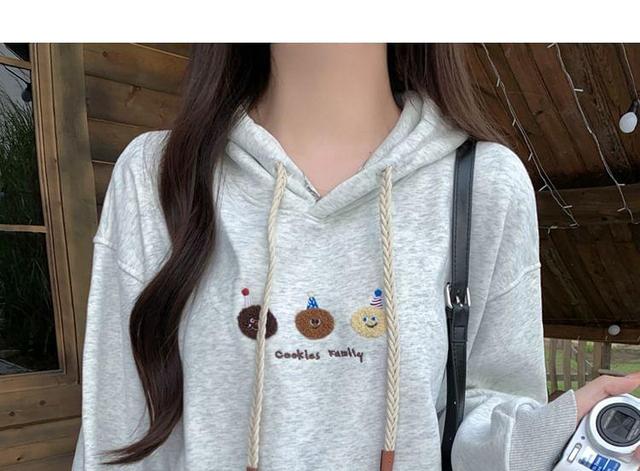 Cartoon Embroidered Drawstring Hoodie Product Image