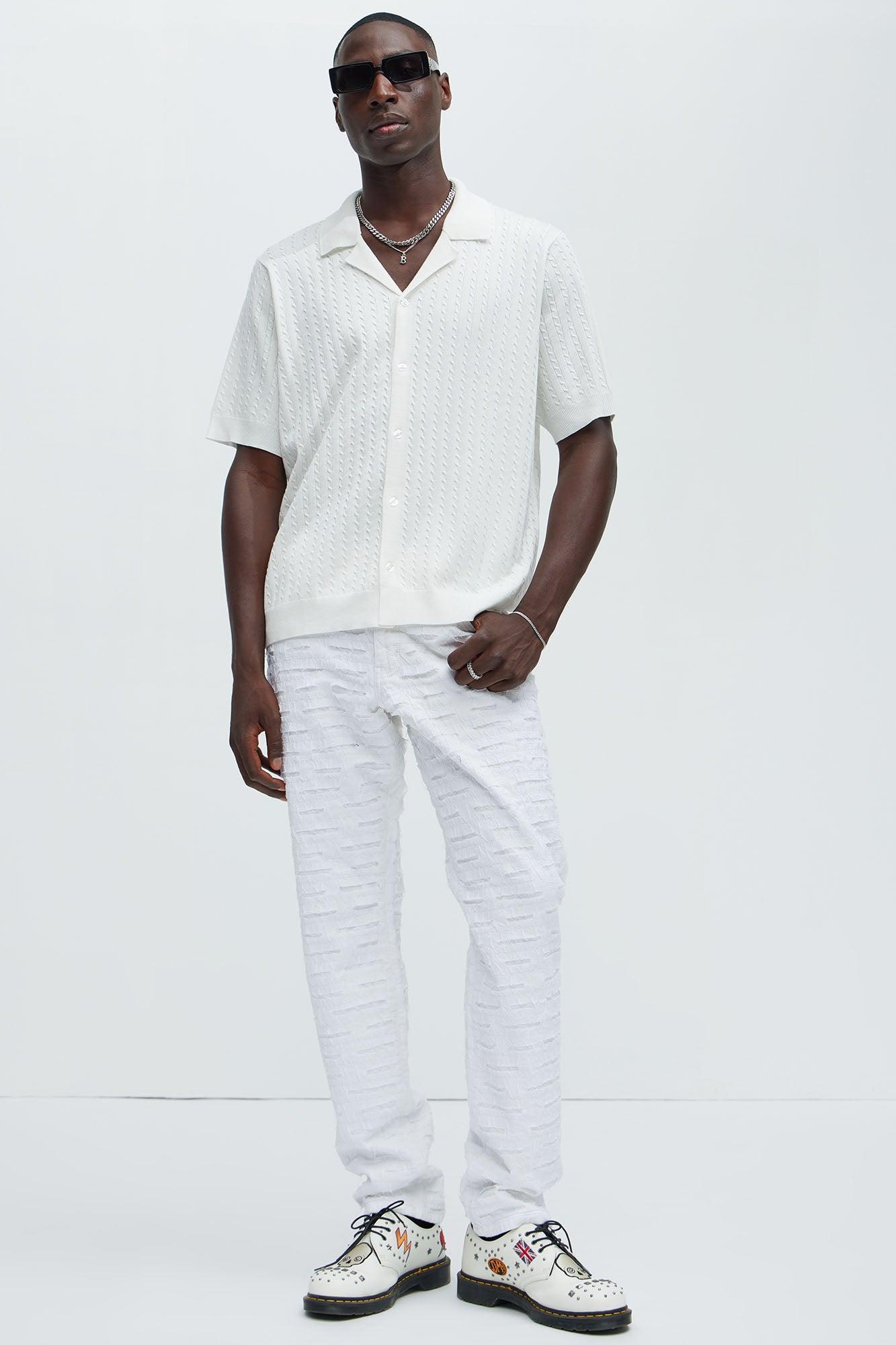 Waterfall Textured Polo Cardigan - Off White Product Image