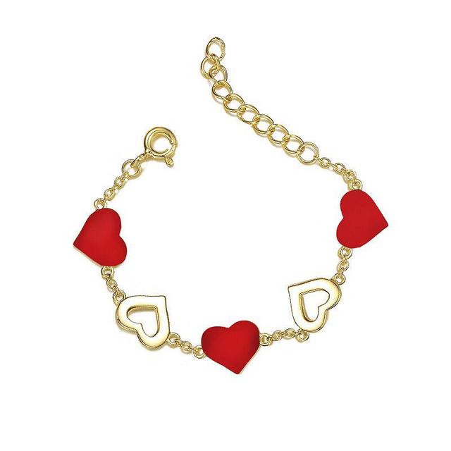 Kids 14k Gold Plated Heart Station Bracelet, Womens Red Product Image