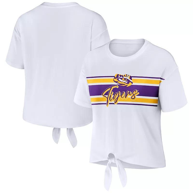 Womens Wear by Erin Andrews White Lsu Tigers Striped Front Knot Cropped T-shirt Product Image