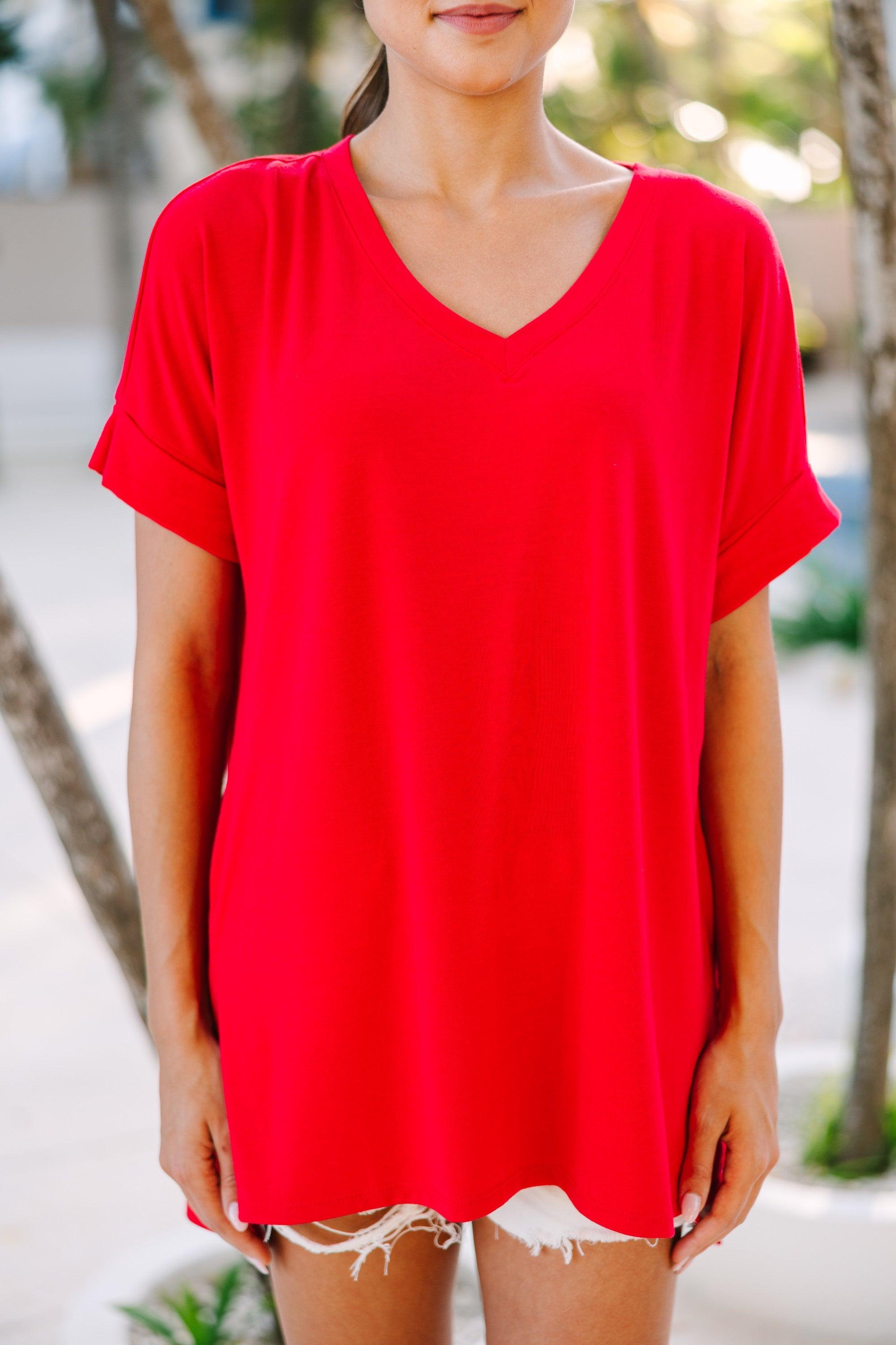 Make Your Life Easy Ruby Red V-Neck Top Female Product Image