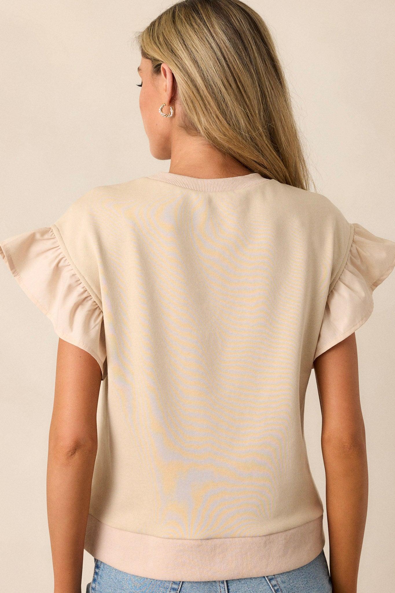 Can't Stop Me Beige Ruffle Sleeve Bow Top Product Image