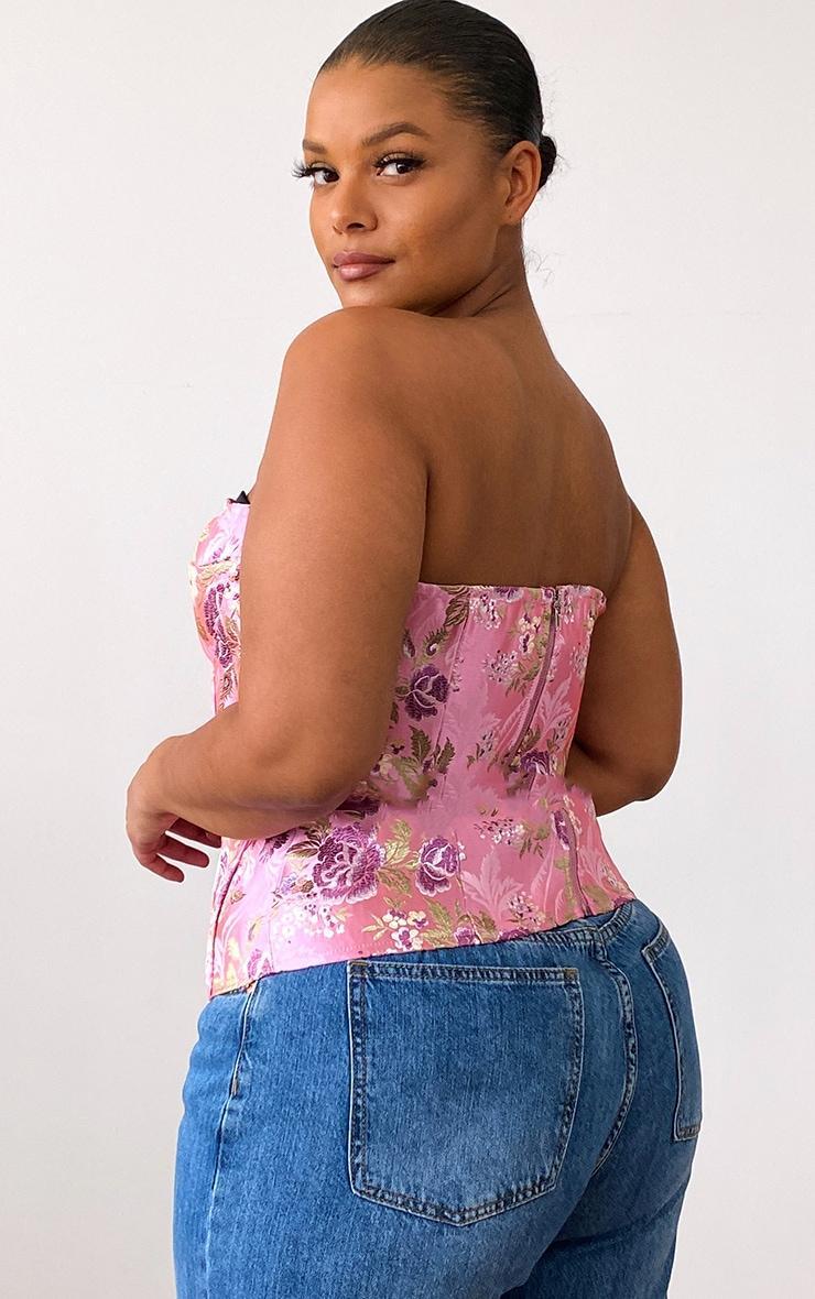 Plus Pink Satin Floral Print Corset Product Image