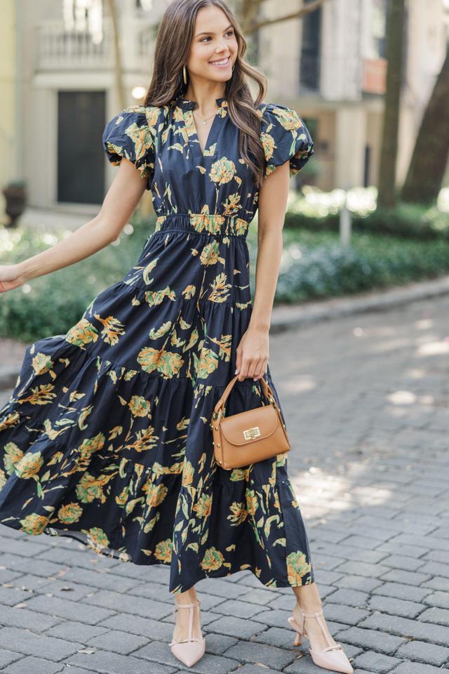 Always On My Mind Black Floral Midi Dress Female Product Image