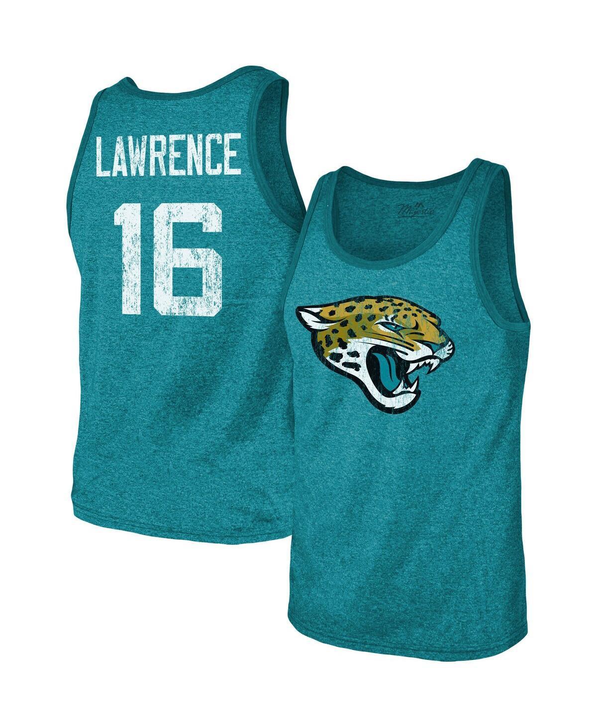 Mens Majestic Threads Trevor Lawrence Teal Jacksonville Jaguars Name and Number Tri-Blend Tank Top Product Image