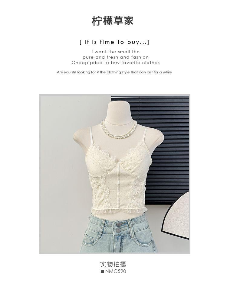 Lace-Trim Floral-Embroidered Bustier Top with Pad Product Image