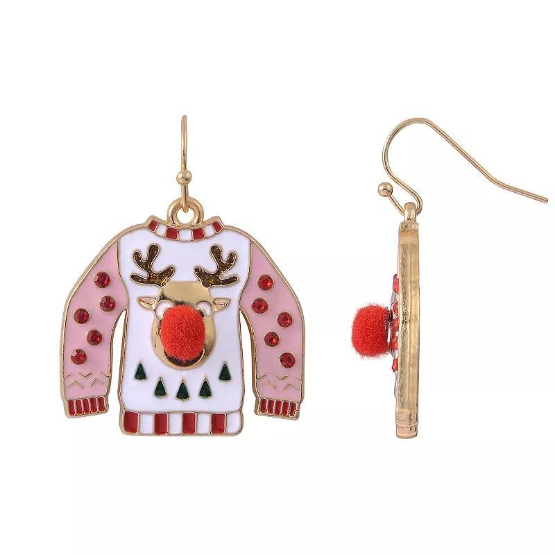 Celebrate Together Gold Tone Pink Ugly Sweater Drop Earrings, Womens Product Image