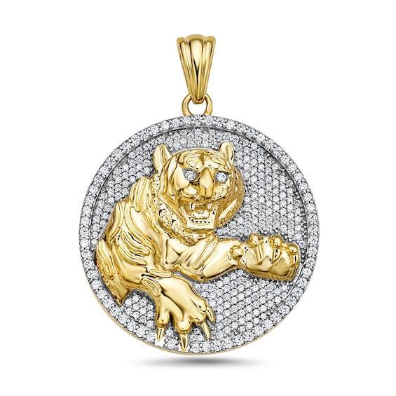 Men's 1-1/3 CT. T.w. Diamond Disc with Tiger Necklace Charm in 10K Gold Product Image