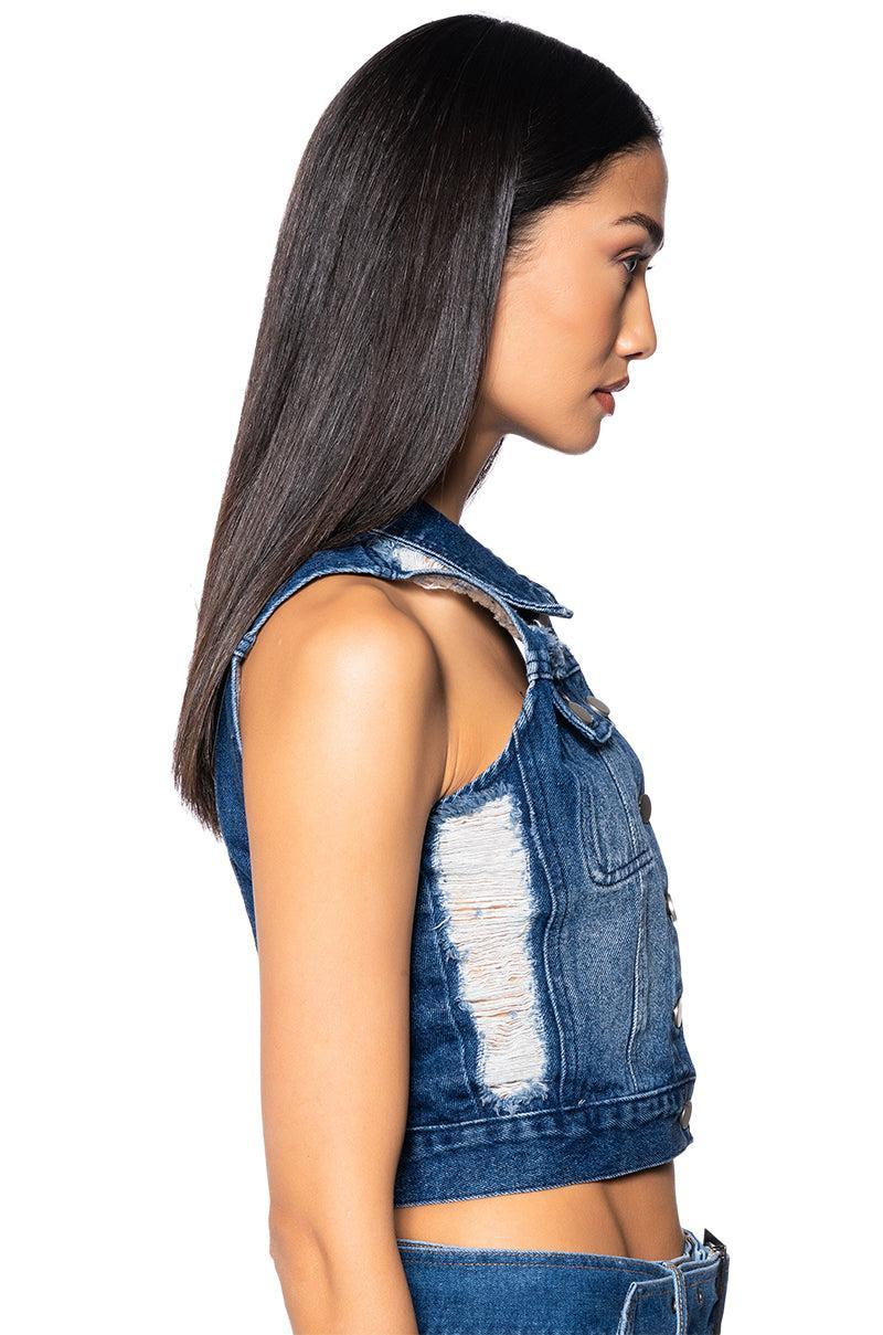 EVERYDAY FITTED DENIM VEST Product Image