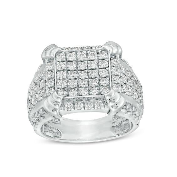 Men's 2-1/4 CT. T.w. Cushion-Shaped Multi-Diamond Tiered Four-Corner Multi-Row Ring in 10K White Gold Product Image