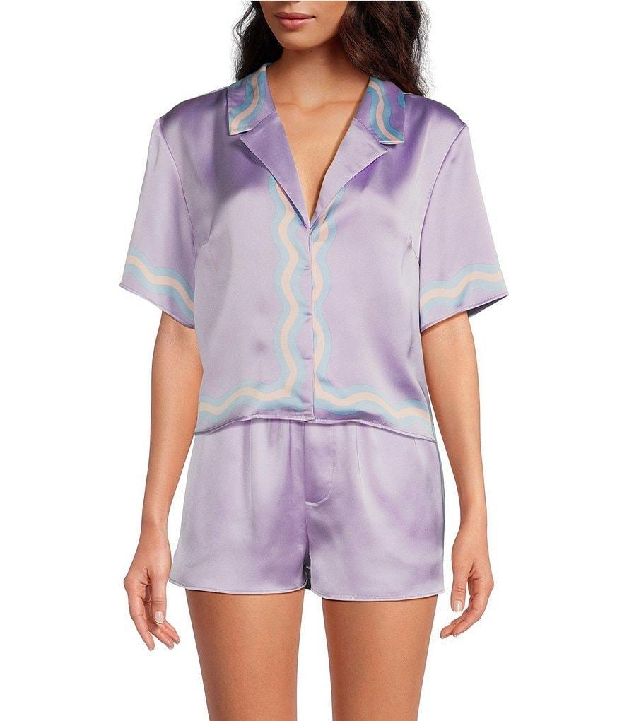 Gianni Bini x DANNIJO Capri Satin Notch Collar Short Sleeve Button-Front Blouse product image