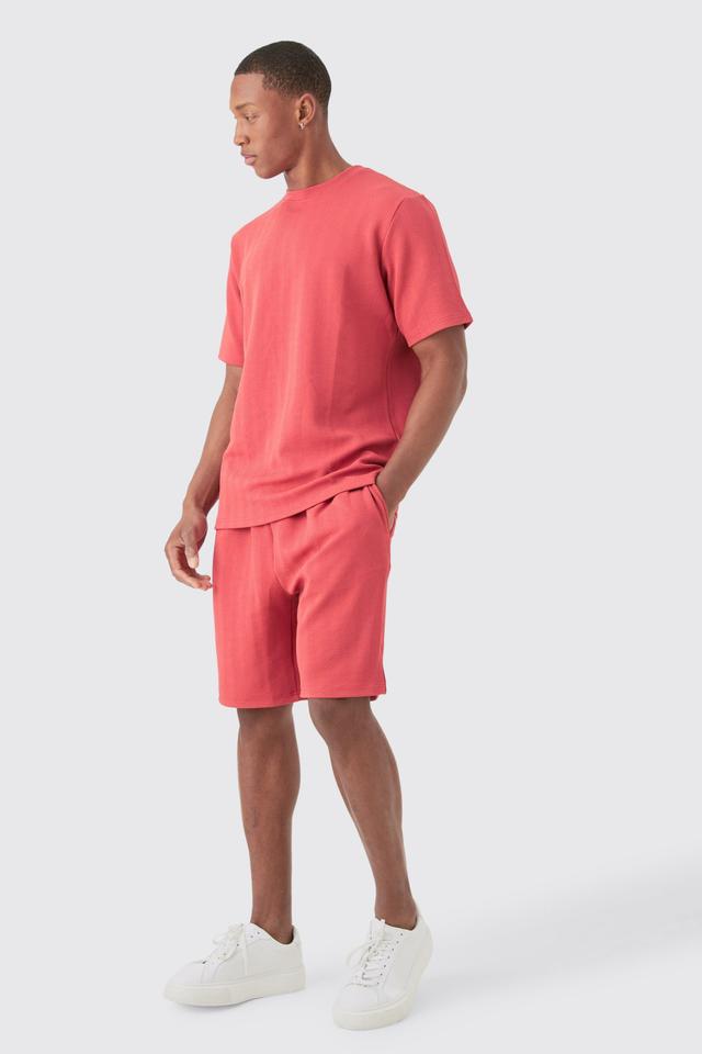 Regular Fit Herringbone T-shirt And Short Set | boohooMAN USA Product Image