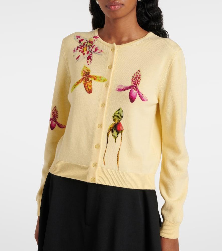 OSCAR DE LA RENTA Long Sleeve  Printed Orchid Cardigan In Banana Product Image