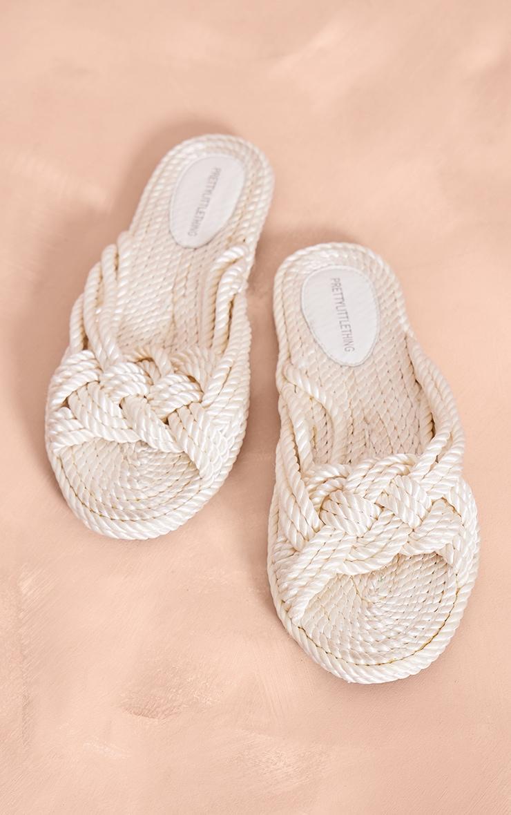 White Rope Round Toe Woven Cross Strap Detail Flat Sandals Product Image