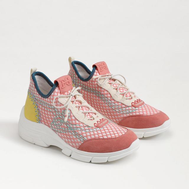 Sam Edelman Chelsie Lace Up Knit Sneaker Pink Coral/ Electric Lime Knit Product Image