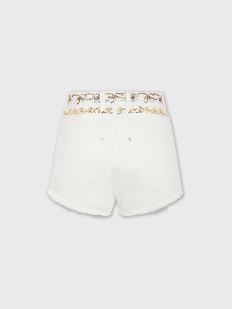 Embroidered off white denim shorts Product Image