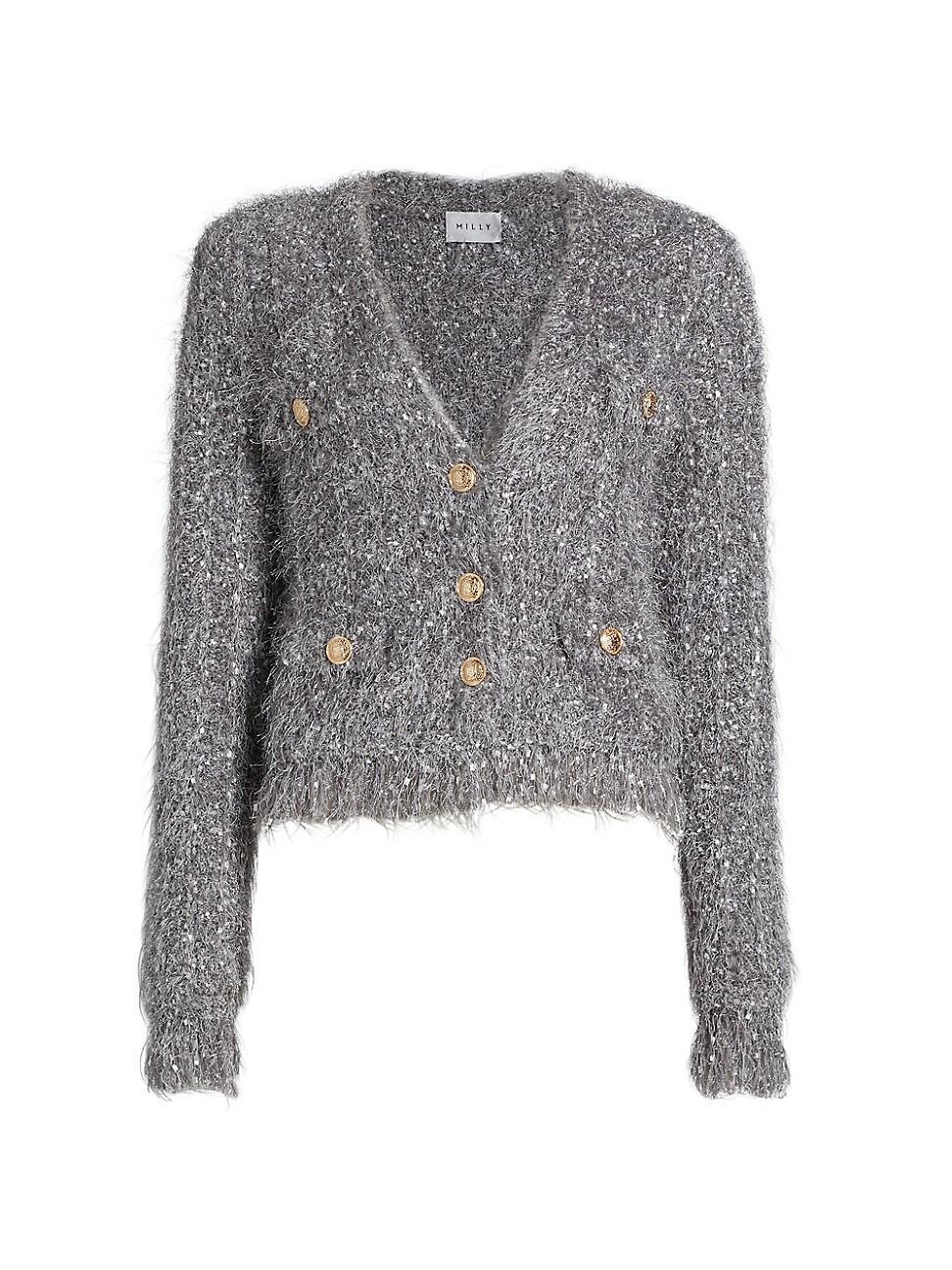 Womens Tweed Textured V-Neck Cardigan Jacket Product Image